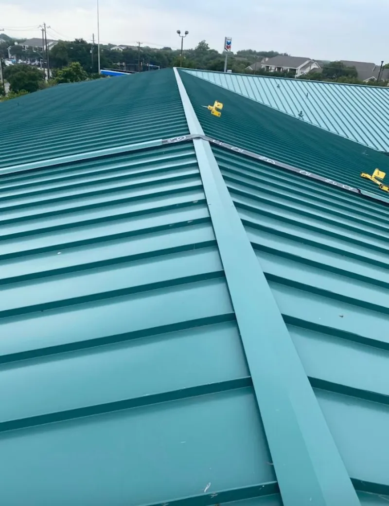 Green commercial metal roof ridge and valley for Metal Roof Repair in Arvin